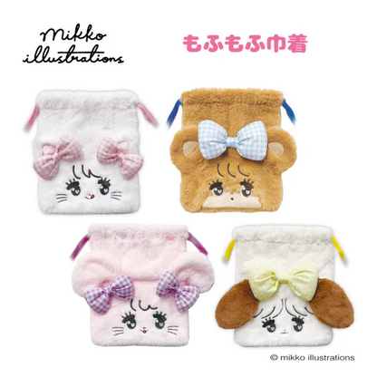 mikko illustrations｜Fluffy Drawstring Bag｜H200 x W230 x D50mm approx.