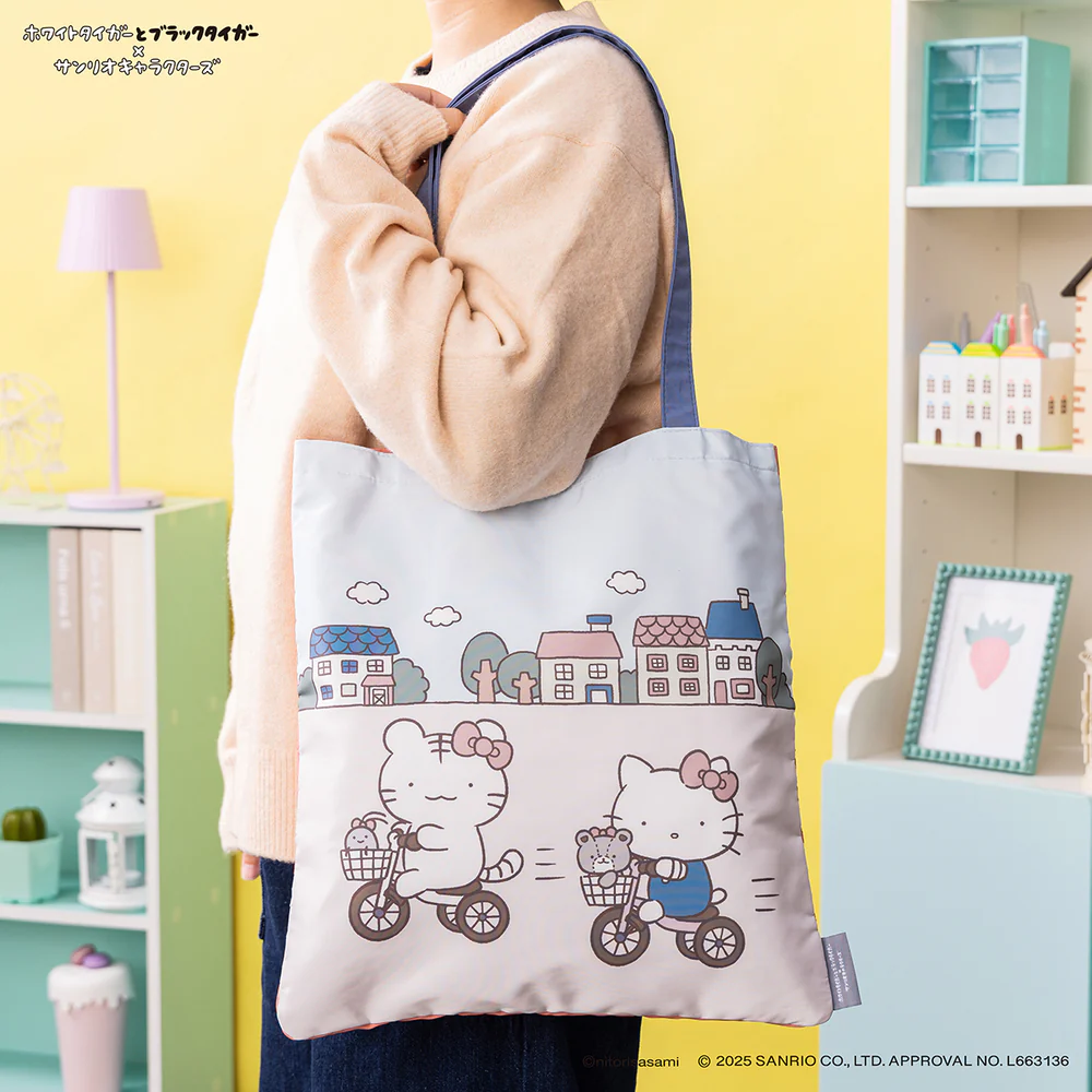 Sanrio｜White Tiger and Black Tiger Prawn Character Tote Bag with Pocket｜H380 x W350mm approx.