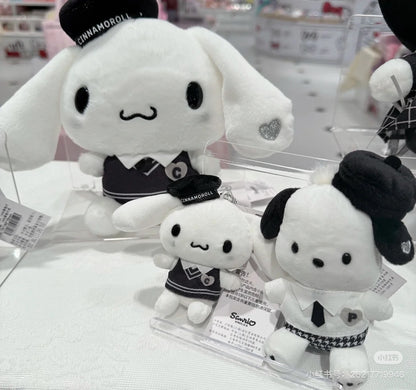 Sanrio三丽鸥｜Mascot Holder Monotone黑白印象千鸟格系列可爱角色毛绒玩偶挂件/包挂｜约7.5×5×11cm