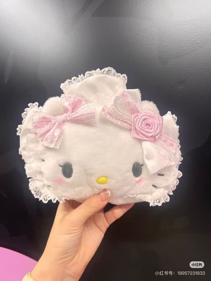 Sanrio｜White Frill Design Face-shaped Pouch｜24×8×15cm approx.