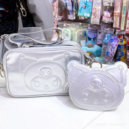 Sanrio三丽鸥｜ Face-shaped Pouch Monotone黑白印象千鸟格系列可爱角色爱心拉链脸型皮质感零钱包挂件/包挂/里面也有可爱图案｜约14.5×4×12.7cm