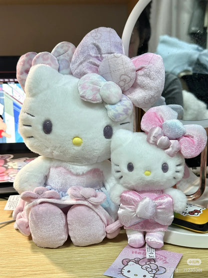 HelloKitty凯蒂猫｜Birthday 50th The Fashionable Ribbons Sanrio 50周年生日限定丝绒彩虹渐变蝴蝶结毛绒玩偶/公仔｜约幅22×奥行15×高さ28cm