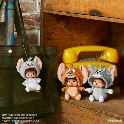 Monchhichi｜Tom &amp; Jerry x Monchhichi Tuffy Bebichhichi Big Face SS Mascot Holder /Plush Keychain｜H11 x W9 x D6.5cm approx.