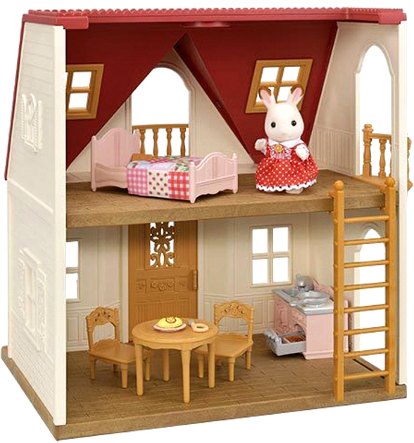 SylvanianFamilies森贝儿家族｜Red Roof Cosy Cottage Starter Home-Chocolate Rabbit巧克力兔站宝+甜梦小屋/别墅套组5567