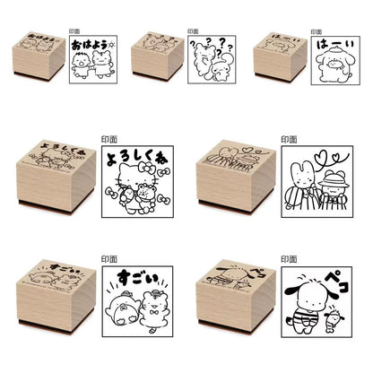 Sanrio｜White Tiger and Black Tiger Prawn Characters Wooden Stamp｜ H30 x W30 x D24mm approx.