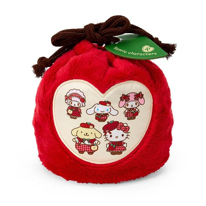 Sanrio｜Autumn Apple Gingham Red Plush Drawstring Bag｜18×9.5×15cm approx.