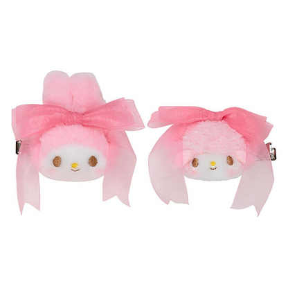 Sanrio｜My Melody Hair Clip Set  Princess Ribbon甜美美乐蒂50周年生日系列粉色脸型毛绒玩偶发夹/刘海夹1对｜约15.9 x 10.8 x 2.8cm