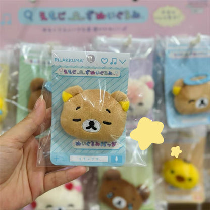 Rilakkuma轻松熊｜San-X Plush Badge 可爱角色毛绒熊头徽章别针｜约40×60×15mm