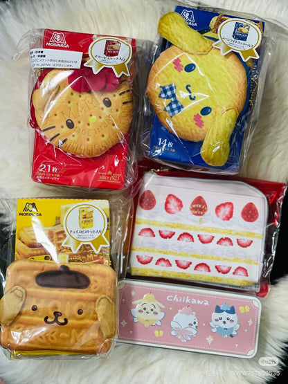 Sanrio三丽鸥｜Morinaga × Sanrio Collaboration Biscuit &amp; Pouch森永联名饼干+饼干造型零钱包挂件/正反面都可爱｜约幅11×奥行4×高さ11cm【25.07】