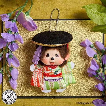 Monchhichi｜Kabuki &amp; Renjishi Fujimusume Mascot Holder /Plush Keychain｜H11 x W9 x D5cm approx.