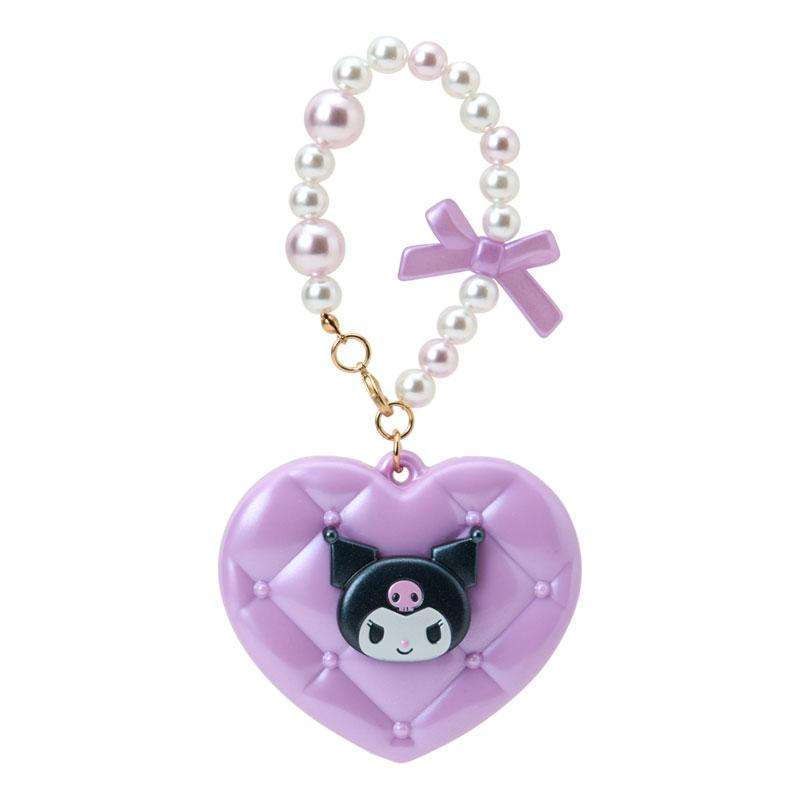 Sanrio｜Elegant Quilted Heart-Shaped Compact Mirror with Bead Charm｜7×1.8×6cm approx.