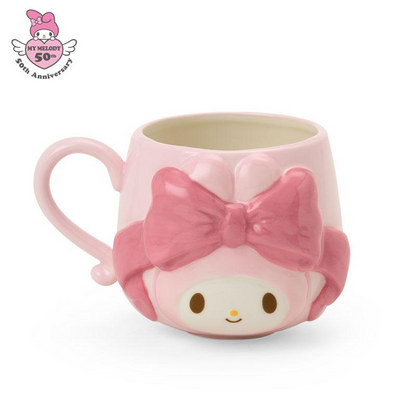 Sanrio三丽鸥｜My Melody Birthday 50th Anniversary Princess Ribbon Mug Princess Ribbon Tote Bag 美乐蒂50周年生日粉桃甜心系列浮雕马克杯/水杯/正反面都可爱｜约300ml