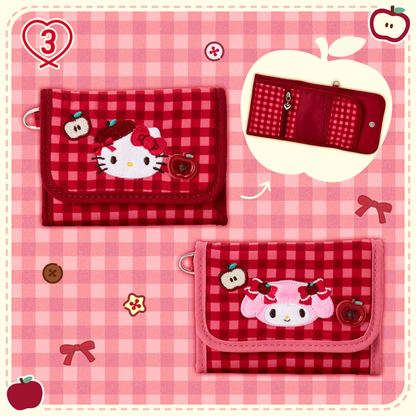 Sanrio｜Autumn Apple Gingham Red Trifold Wallet｜11×2×8cm approx.