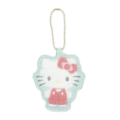 Sanrio三丽鸥｜Sagara Embroidery Keychain凯蒂猫相良毛绒刺绣皮质感挂件/包挂｜约80×73×6mm