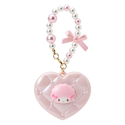 Sanrio｜Elegant Quilted Heart-Shaped Compact Mirror with Bead Charm｜7×1.8×6cm approx.