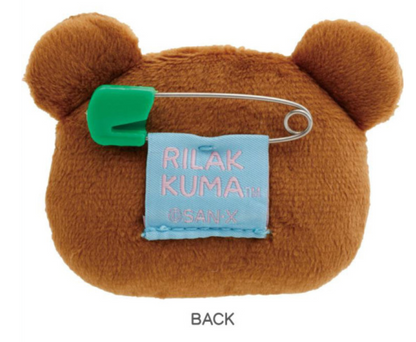 Rilakkuma轻松熊｜San-X Plush Badge 可爱角色毛绒熊头徽章别针｜约40×60×15mm
