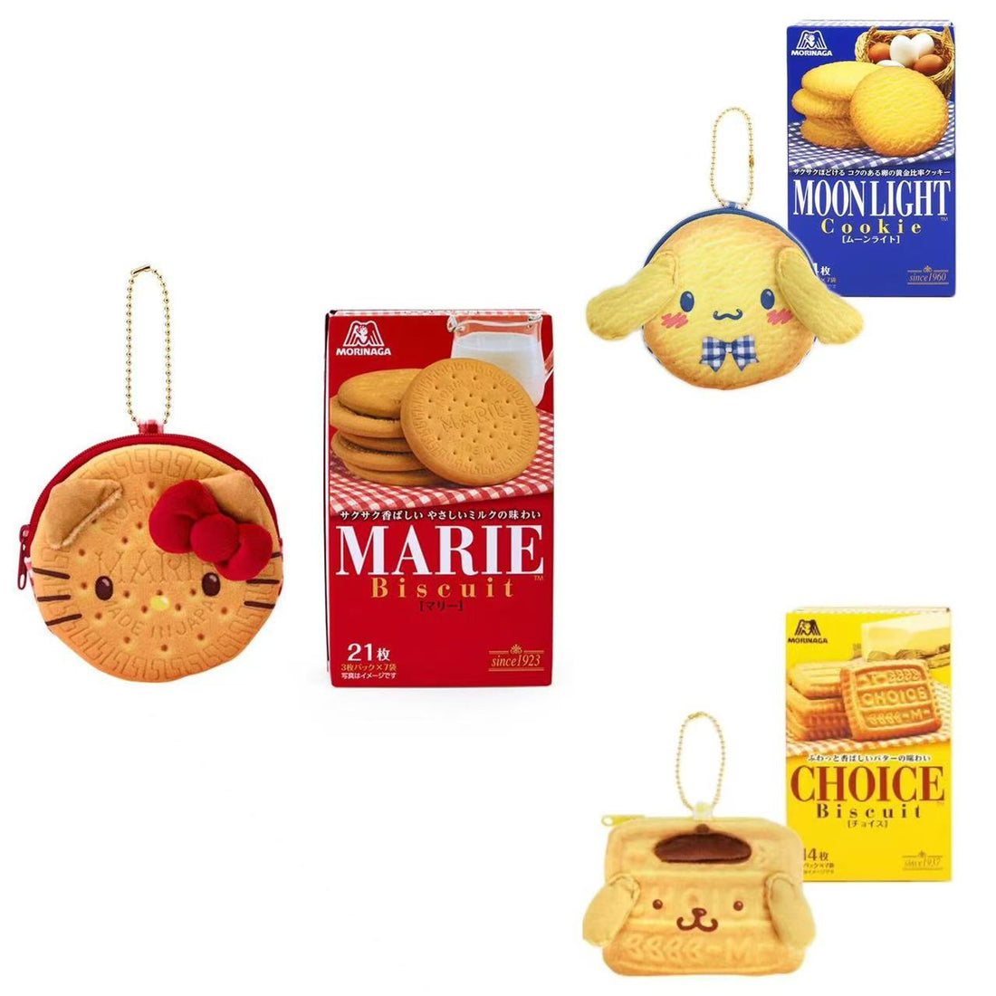 Sanrio三丽鸥｜Morinaga × Sanrio Collaboration Biscuit &amp; Pouch森永联名饼干+饼干造型零钱包挂件/正反面都可爱｜约幅11×奥行4×高さ11cm【25.07】