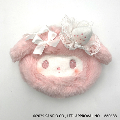 Sanrio｜My Melody White Strawberry Tea Time Round Drawstring Bag｜H13.5cm x W19.5cm x D8.5cm approx.