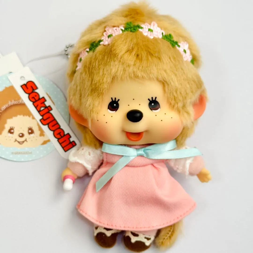 Monchhichi｜Big face pink dress Mascot Holder /Plush Keychain｜H13cm approx.