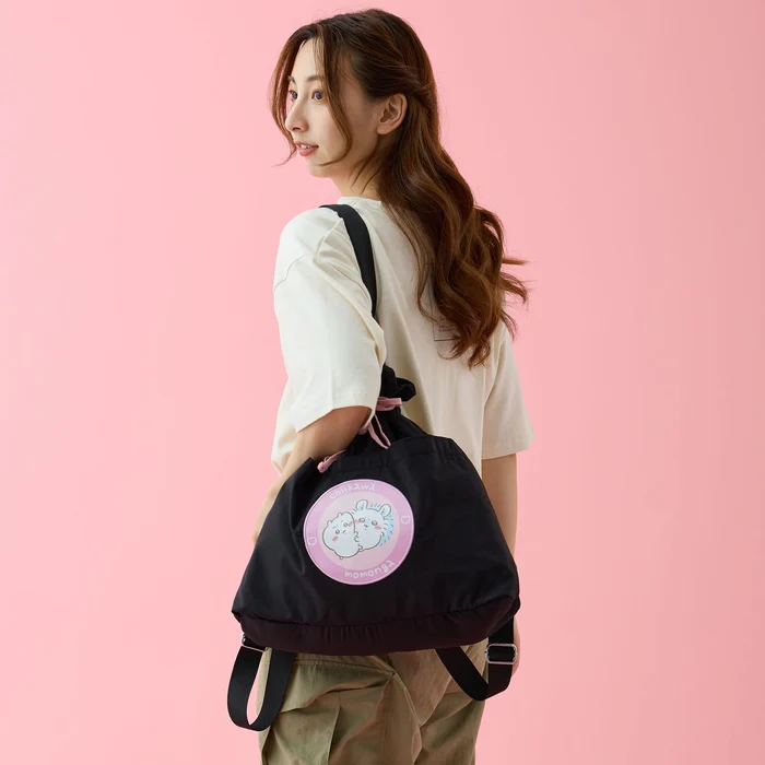 Chiikawa 吉伊卡哇｜黑色双肩单间两用抽绳束口包/背包｜约H370 x W410 x D130mm