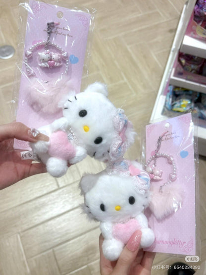 Sanrio三丽鸥｜ Mascot Holder / Fluffy Heart毛茸茸爱心系列平成复古可爱角色玩偶挂件/包挂｜约11×6×13cm