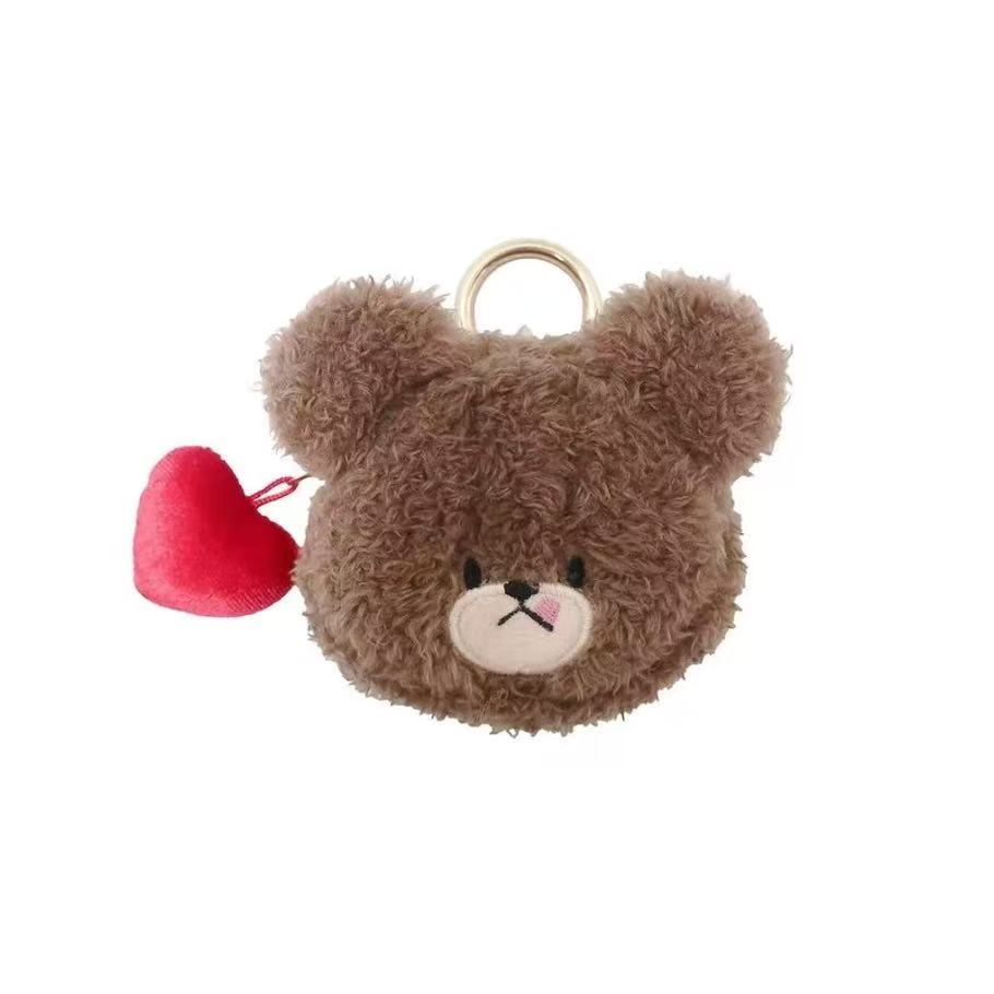 The bear’s school｜Face Fluffy Red Hear Mascot Mini Pouch with Carabiner/Plush Keychain｜8×10×3cm approx.