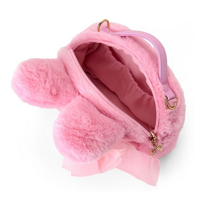Sanrio三丽鸥｜My Melody Birthday 50th Anniversary Princess Ribbon Shoulder Bag美乐蒂50周年生日粉桃甜心系列脸型毛毛茸茸斜挎包/链条包/蝴蝶结钥匙扣｜约幅22×奥行11×高さ20cm