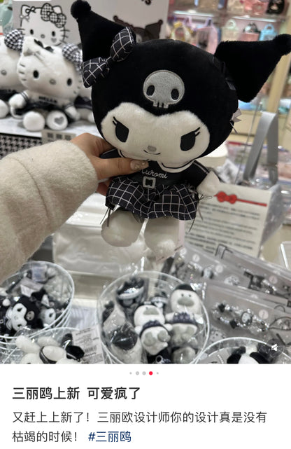 Sanrio三丽鸥｜Mascot Holder Monotone黑白印象千鸟格系列可爱角色毛绒玩偶挂件/包挂｜约7.5×5×11cm
