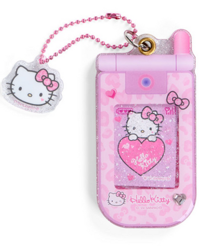 Hello Kitty凯蒂猫｜ Sanrio Slide Flip Phone Keychain/ Gogo Gal Collection Leopard Pink怀旧复古辣妹系列翻盖手机造型钥匙扣挂件/包挂｜约4.5×0.7×9cm