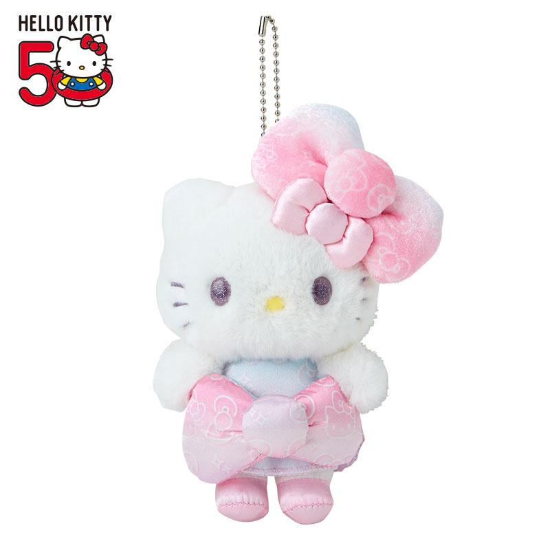 HelloKitty凯蒂猫｜Birthday 50th The Fashionable Ribbons Sanrio 50周年生日限定丝绒彩虹渐变蝴蝶结毛绒玩偶挂件/包挂/眼睛里有星辰｜约幅12×奥行5×高さ16cm