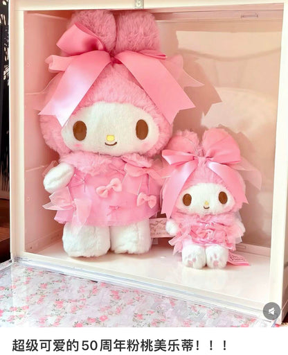 【limit 1】Sanrio三丽鸥｜Melody Birthday 50th Anniversary Mascot Holder Ribbon Princess Plush美乐蒂50周年生日粉桃甜心系列毛绒玩偶挂件/包挂｜约19.4 x 9.6 x 6.5cm