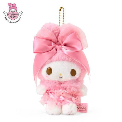 【limit 1】Sanrio三丽鸥｜Melody Birthday 50th Anniversary Mascot Holder Ribbon Princess Plush美乐蒂50周年生日粉桃甜心系列毛绒玩偶挂件/包挂｜约19.4 x 9.6 x 6.5cm