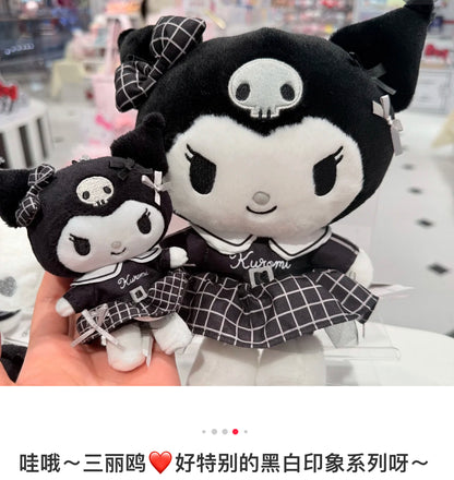 Sanrio三丽鸥｜Mascot Holder Monotone黑白印象千鸟格系列可爱角色毛绒玩偶挂件/包挂｜约7.5×5×11cm