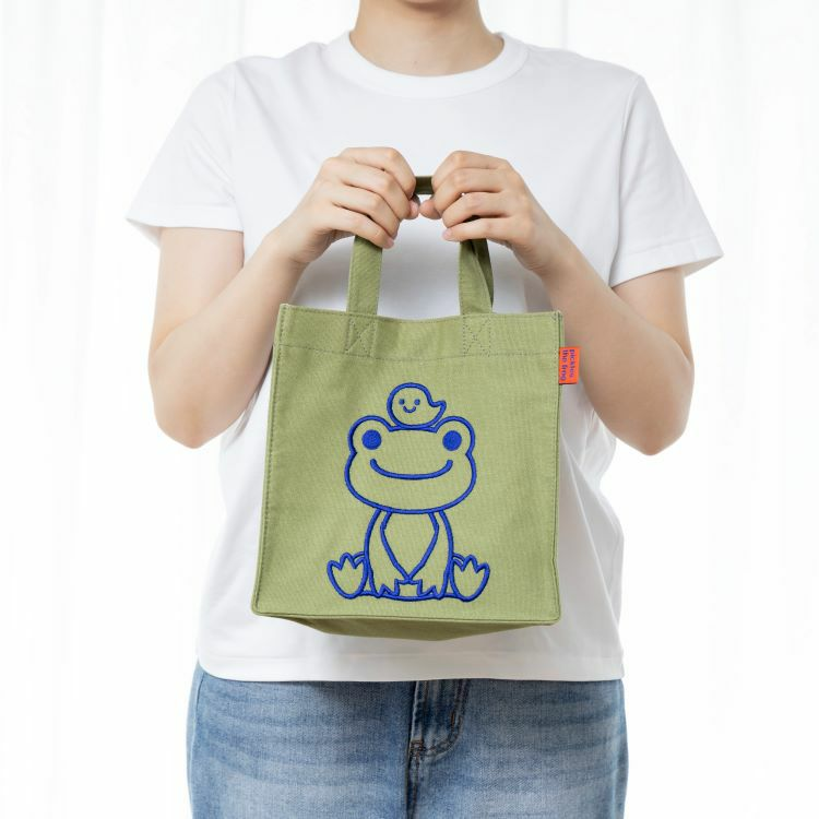 Pickles Frog泡菜蛙｜Mini Tote Bag Bottom Gusset Green always smile绿色精致刺绣迷你托特包/手提包/正反都可爱｜约H24×W24×D12cm