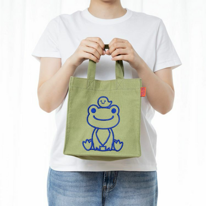 Pickles Frog泡菜蛙｜Mini Tote Bag Bottom Gusset Green always smile绿色精致刺绣迷你托特包/手提包/正反都可爱｜约H24×W24×D12cm