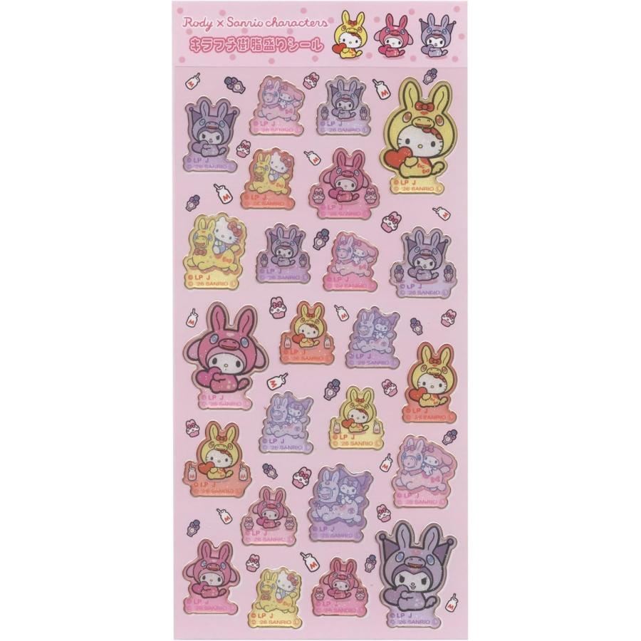 Sanrio｜Kirafuchi Resin Stickers Rody x Sanrio Characters Mix｜19.5cm x 9cm approx.