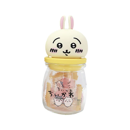 Chiikawa 吉伊卡哇｜角色大头玻璃奶瓶糖罐+糖/收纳罐/糖盖子底下还有小脚｜约H128×W65×D65mm【25.02 】