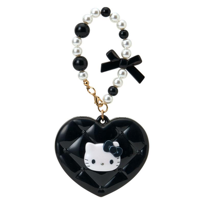 Sanrio｜Elegant Quilted Heart-Shaped Compact Mirror with Bead Charm｜7×1.8×6cm approx.