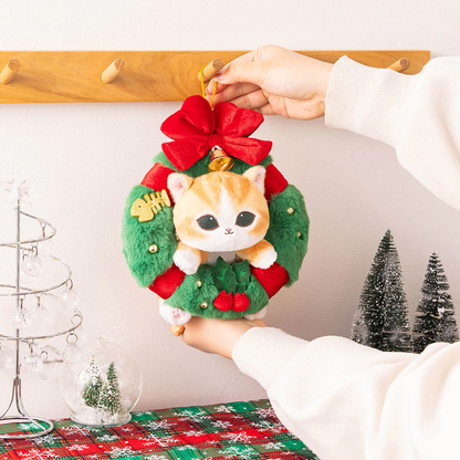 【limit 1】Mofusand Christmas Wreath Cat with Bell Mascot Holder /Plush Keychain｜260×200×240mm approx.
