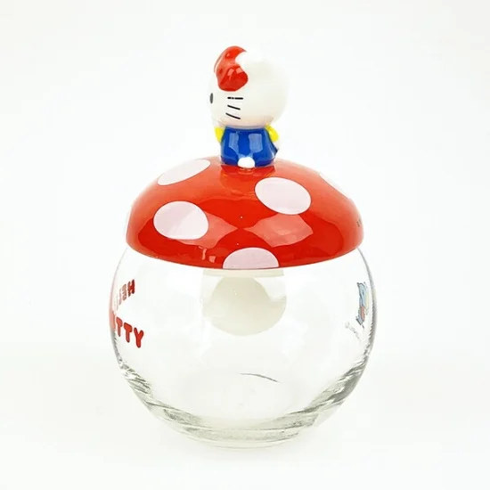 Sanrio三丽鸥｜Small Item Organizer Hello Kitty 凯蒂猫透明玻璃蘑菇盖罐子/首饰收纳｜约Φ10×H12(cm)