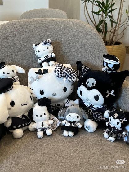 Sanrio三丽鸥｜Mascot Holder Monotone黑白印象千鸟格系列可爱角色毛绒玩偶挂件/包挂｜约7.5×5×11cm
