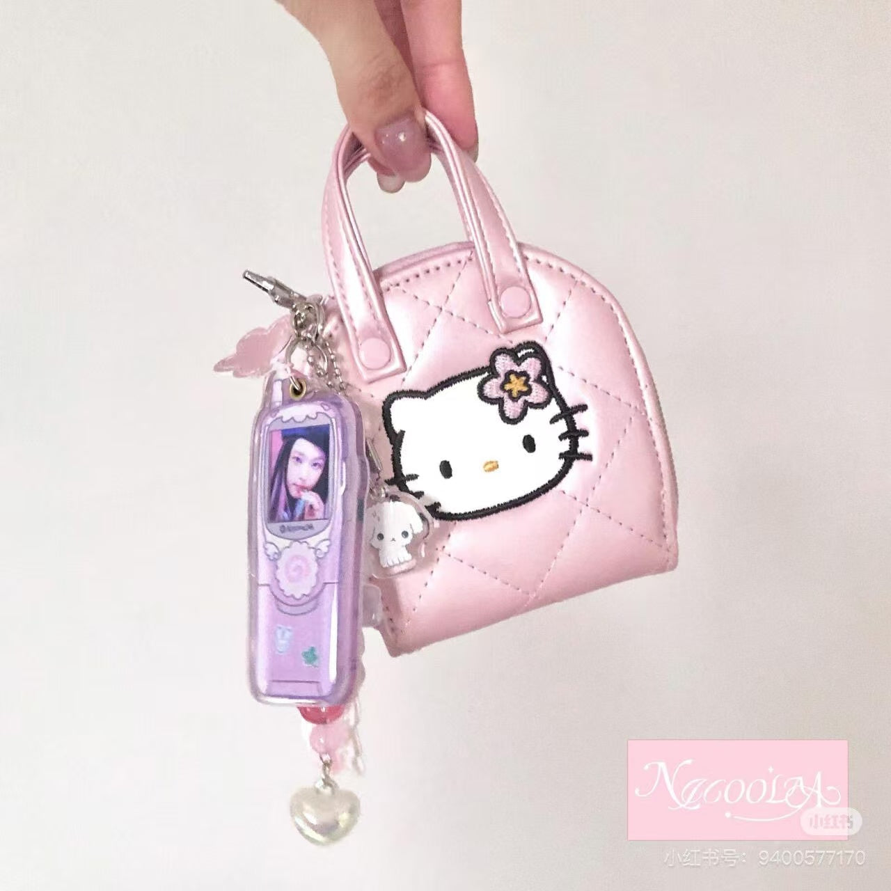 Sanrio三丽鸥｜keychain pouch菱格纹登山扣迷你零钱包挂件/耳机包/包挂｜约7x3x7 cm