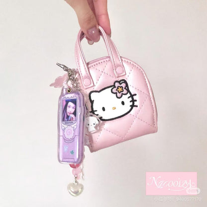 Sanrio三丽鸥｜keychain pouch菱格纹登山扣迷你零钱包挂件/耳机包/包挂｜约7x3x7 cm