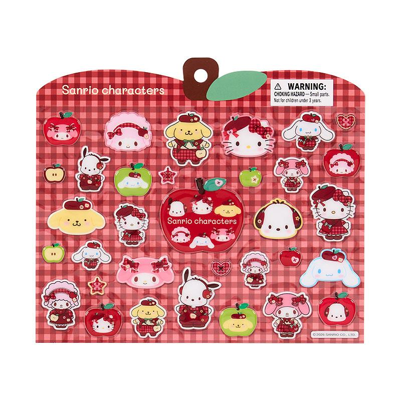 Sanrio｜Autumn Apple Characters Gingham Red puff Stickers｜20.5×0.2×17.5cm approx.