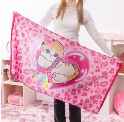 Mofusand｜Gyaru Girl Nyan Leopard Pink Bath Towel｜603×1203mm approx.