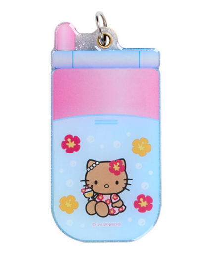 Hello Kitty凯蒂猫｜ Sanrio Slide Flip Phone Keychain/ Gogo Gal Collection Leopard Pink怀旧复古辣妹系列翻盖手机造型钥匙扣挂件/包挂｜约4.5×0.7×9cm