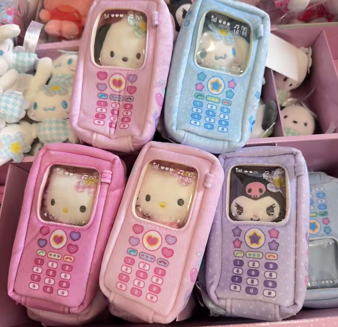 【Customize in Elizabeth store】Sanrio｜characters Mobile phone charm bag with Sanrio family doll Keychain/All 6 types｜1pcs
