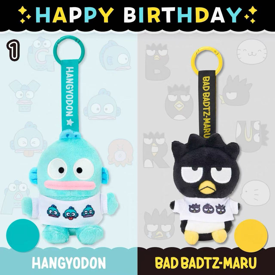 Sanrio｜Hangyodon &amp; Bad Badtz-Maru Funny Face Design Mascot Holder /Plush Keychain｜7 x 6 x 11.5cm approx.