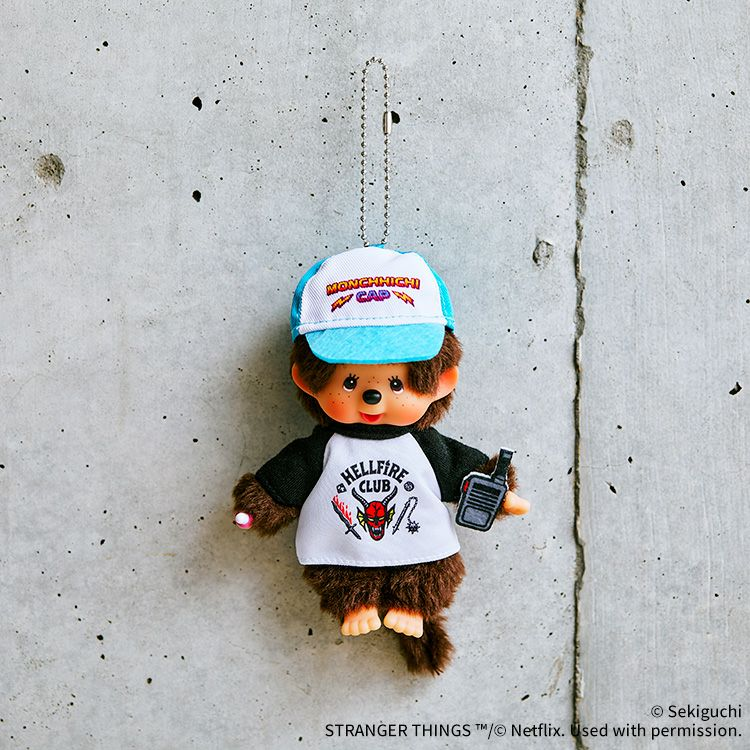 Monchhichi｜Stranger Things Keychain (Hellfire Club) Mascot Holder /Plush Keychain｜H14 x W10 x D7cm approx.