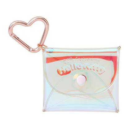 HelloKitty凯蒂猫｜Sticker w/ Pouch Birthday 50th The Fashionable Ribbons Sanrio50周年生日限定PVC镭射/极光透明爱心扣迷你零钱包+贴纸套装｜约W8×D1.5×H7cm